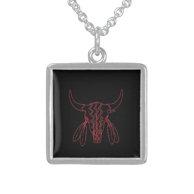 Red Ghost Dance Buffalo line bl sterling necklace (Front)