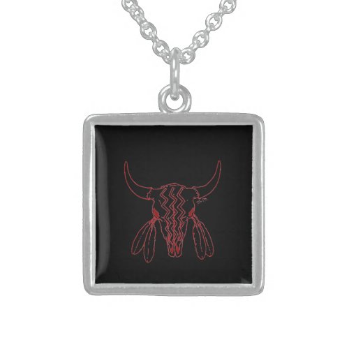 Red Ghost Dance Buffalo line bl sterling necklace