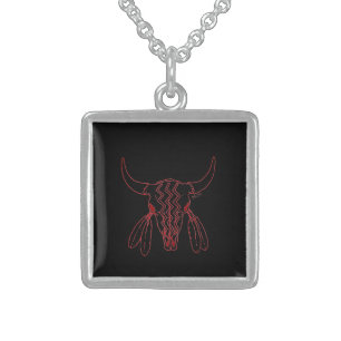 Red Ghost Dance Buffalo line bl sterling necklace