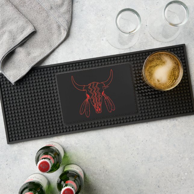 Red Ghost Dance Buffalo line black bar mat (Insitu (Bar 1))