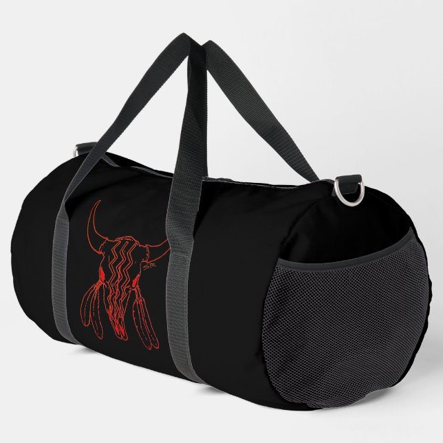 Red Ghost Dance Buffalo line black lg duffel bag (Right Corner)
