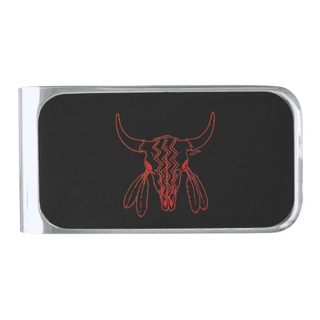 Red Ghost Dance Buffalo line black silv money clip (Front)
