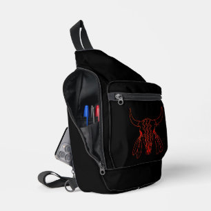 Red Ghost Dance Buffalo line black sling backpack Bag