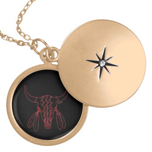 Red Ghost Dance Buffalo line blk gold plate locket