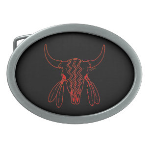 Red Ghost Dance Buffalo line blk oval belt buckle