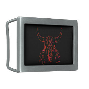 Red Ghost Dance Buffalo line blk rect belt buckle