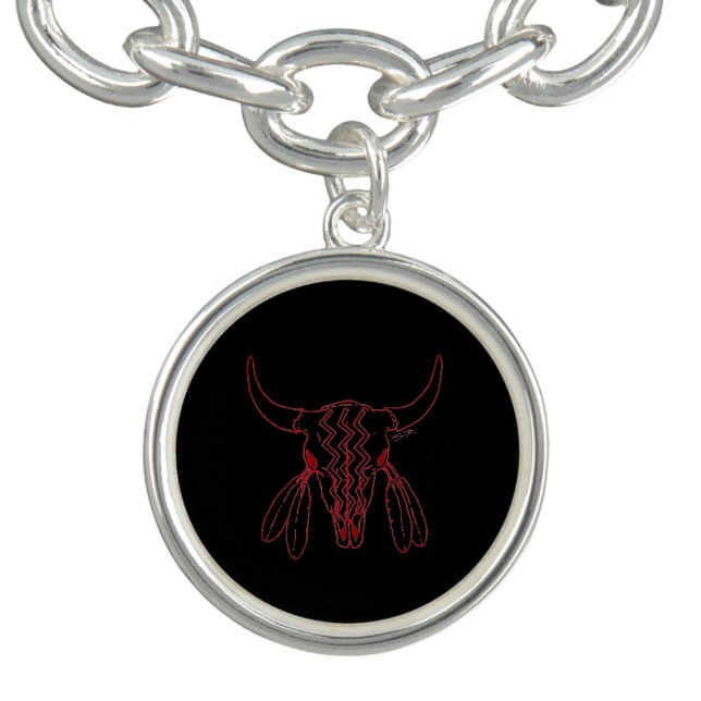 Red Ghost Dance Buffalo line blk sterling bracelet (Design)