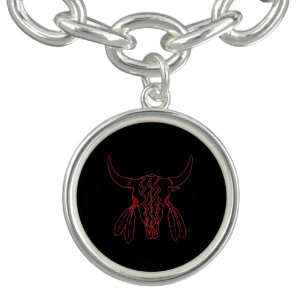 Red Ghost Dance Buffalo line blk sterling bracelet