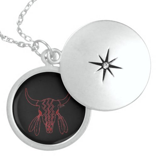 Red Ghost Dance Buffalo line blk sterling locket