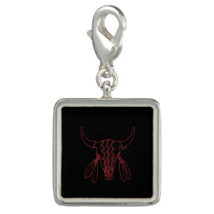 Red Ghost Dance Buffalo line blk sterling sq charm