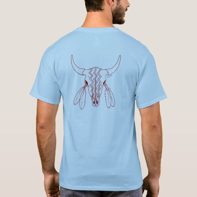 Red Ghost Dance Buffalo line blue t-shirt back (Back)