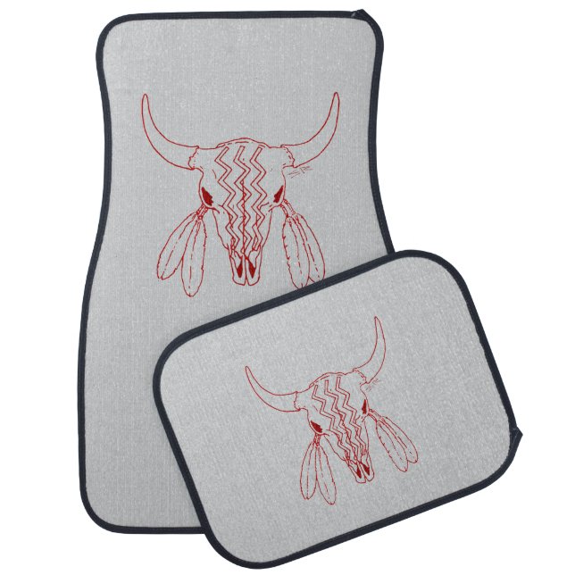 Red Ghost Dance Buffalo line gray car mats (Set)