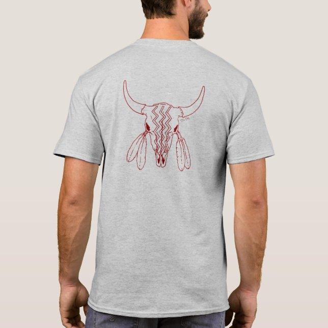 Red Ghost Dance Buffalo line gray t-shirt back (Back)