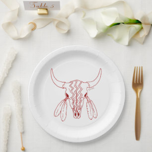 Red Ghost Dance Buffalo line large paper plates