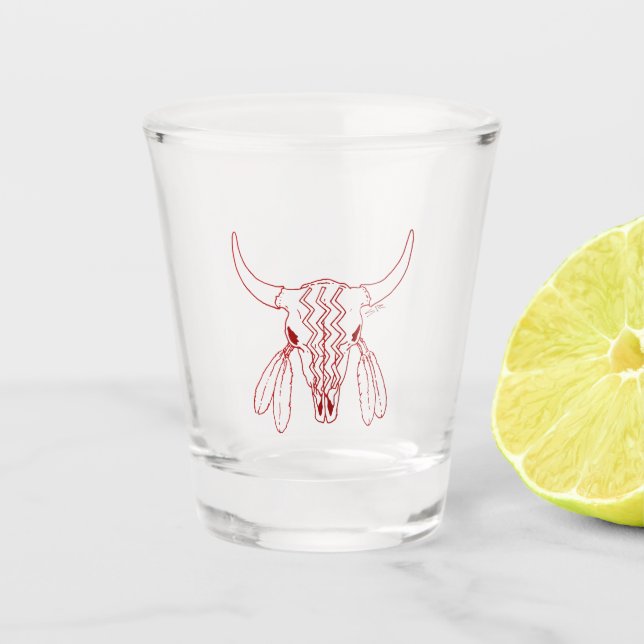 Red Ghost Dance Buffalo line shot glass (Front)
