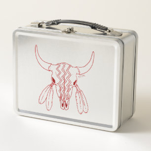Red Ghost Dance Buffalo line stainless lunchbox