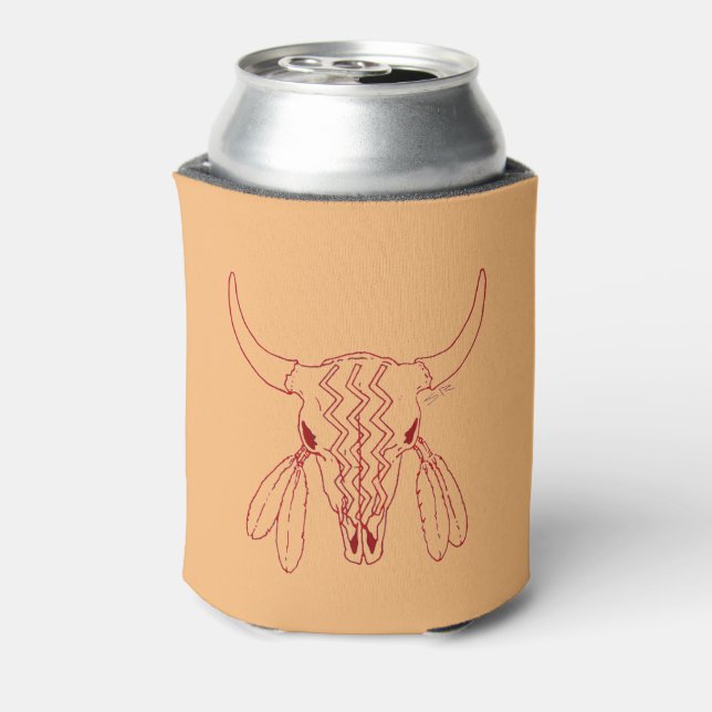 Red Ghost Dance Buffalo line tan can cooler 2 side (Can Back)