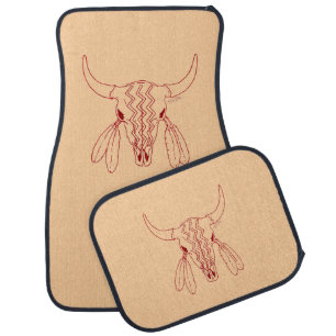 Red Ghost Dance Buffalo line tan car mats