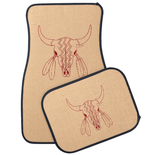 Red Ghost Dance Buffalo line tan car mats (Set)