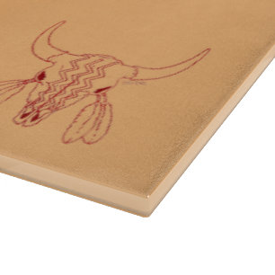 Red Ghost Dance Buffalo line tan cutting board