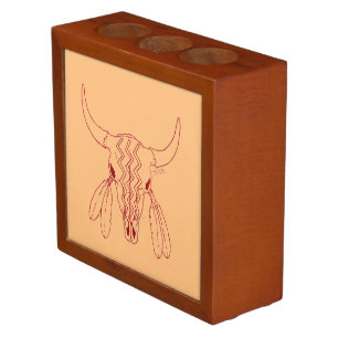 Red Ghost Dance Buffalo line tan desk organizer