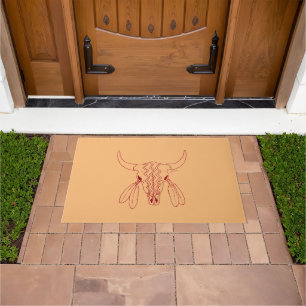 Red Ghost Dance Buffalo line tan doormat