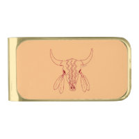 Red Ghost Dance Buffalo line tan gold money clip