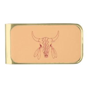 Red Ghost Dance Buffalo line tan gold money clip