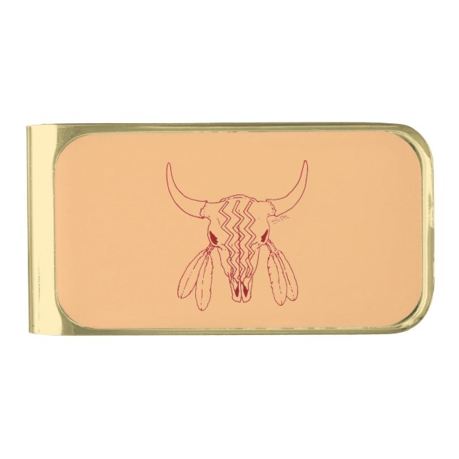 Red Ghost Dance Buffalo line tan gold money clip (Front)