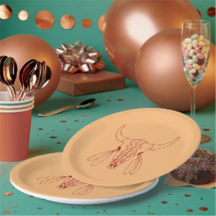 Red Ghost Dance Buffalo line tan lg paper plates
