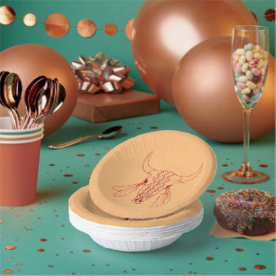 Red Ghost Dance Buffalo line tan paper bowls