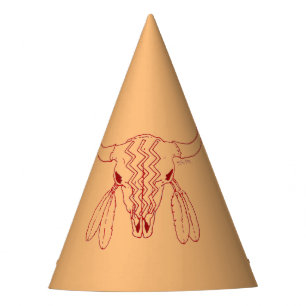 Red Ghost Dance Buffalo line tan party hats