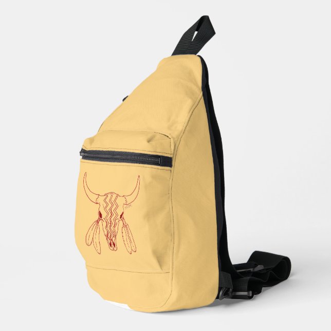 Red Ghost Dance Buffalo line tan sling backpack Bag (Right Corner)