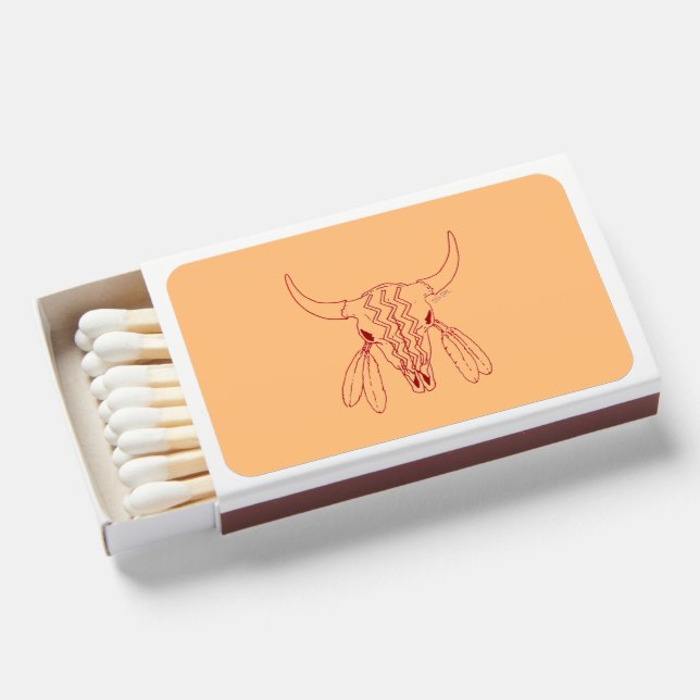 Red Ghost Dance Buffalo line tan white matchboxes (Front Open)