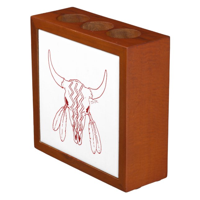 Red Ghost Dance Buffalo line white desk organizer (Angled)