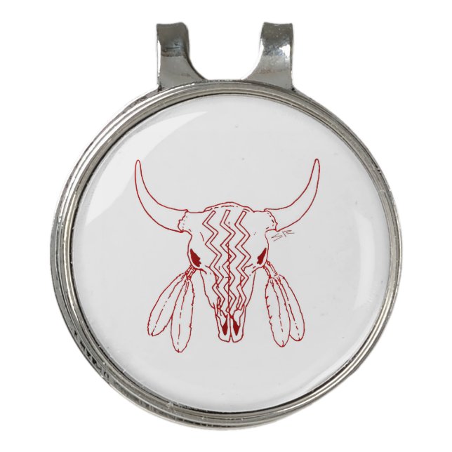 Red Ghost Dance Buffalo line white hat clip (Front)