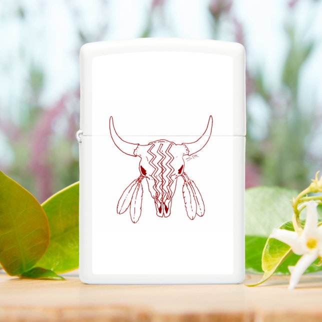Red Ghost Dance Buffalo line Zippo white lighter (On Table)