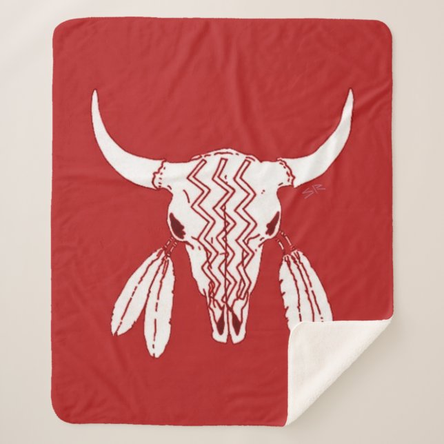 Red Ghost Dance Buffalo medium sherpa blanket (Front)