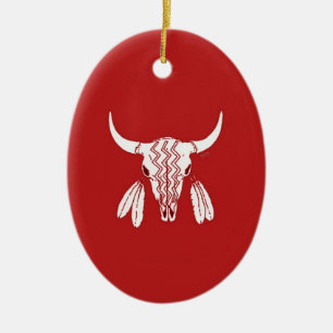 Red Ghost Dance Buffalo oval ceramic ornament