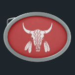 Red Ghost Dance Buffalo oval silver belt buckle<br><div class="desc">Red Ghost Dance Buffalo belt buckles are for Native Americans, cowboys, westerners, those interested in the Early West or Old West, history buffs, those interested in shamanic rituals, animal skull collectors, and those who admire the spirit of the American buffalo. Red Ghost Dance Buffalo is Steamy Raimon original art.</div>