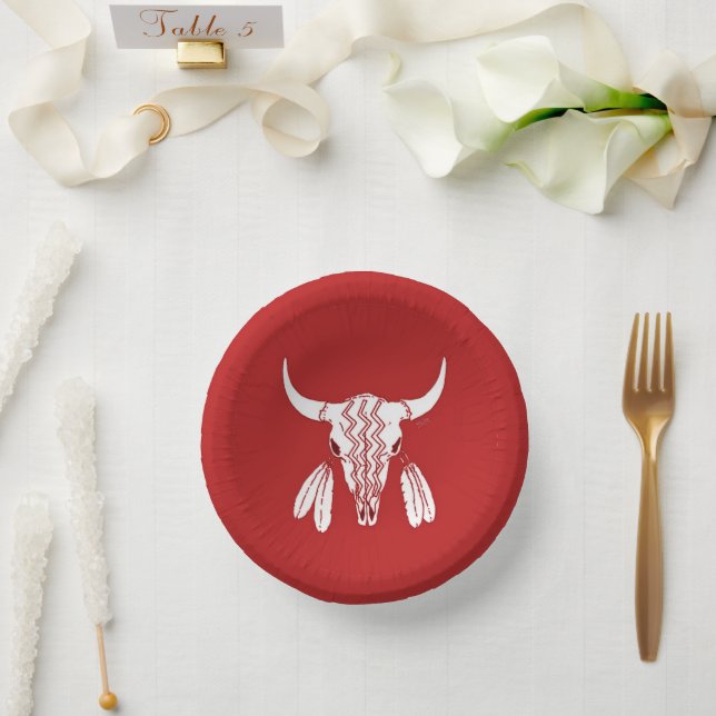 Red Ghost Dance Buffalo paper bowls (Wedding)