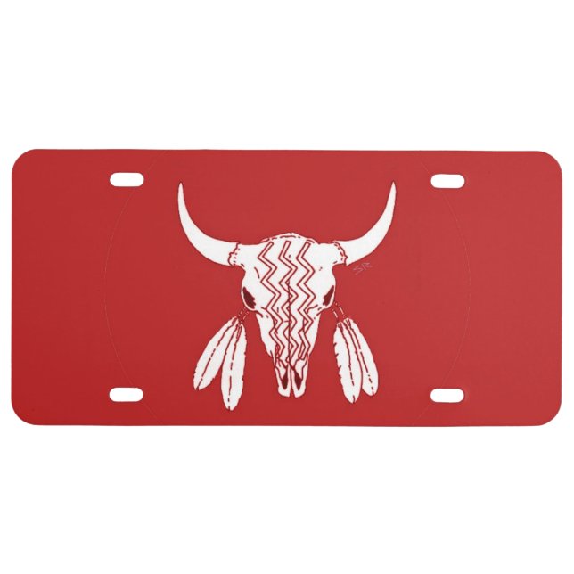 Red Ghost Dance Buffalo plastic car license plate (Front)