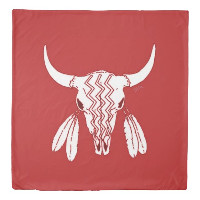 Red Ghost Dance Buffalo queen duvet cover (Front)
