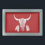 Red Ghost Dance Buffalo rect silver belt buckle<br><div class="desc">Red Ghost Dance Buffalo belt buckles are for Native Americans, cowboys, westerners, those interested in the Early West or Old West, history buffs, those interested in shamanic rituals, animal skull collectors, and those who admire the spirit of the American buffalo. Red Ghost Dance Buffalo is Steamy Raimon original art.</div>