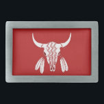 Red Ghost Dance Buffalo rect silver belt buckle<br><div class="desc">Red Ghost Dance Buffalo belt buckles are for Native Americans, cowboys, westerners, those interested in the Early West or Old West, history buffs, those interested in shamanic rituals, animal skull collectors, and those who admire the spirit of the American buffalo. Red Ghost Dance Buffalo is Steamy Raimon original art.</div>