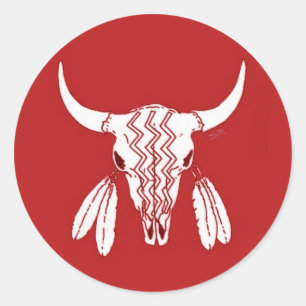 Red Ghost Dance Buffalo round large stickers