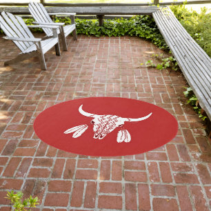 Red Ghost Dance Buffalo round outdoor rug