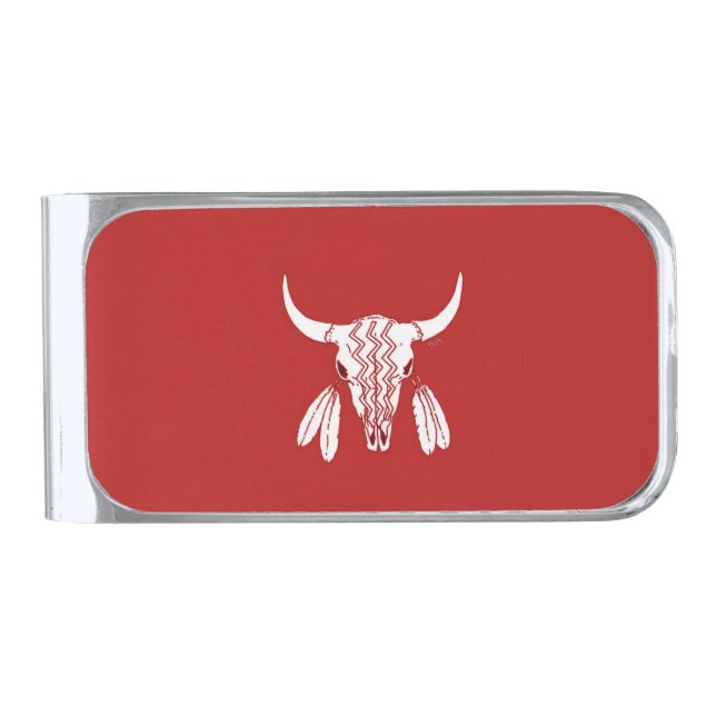 Red Ghost Dance Buffalo silver money clip (Front)