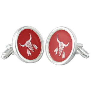 Red Ghost Dance Buffalo silver plated cufflinks