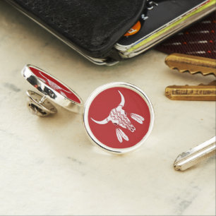 Red Ghost Dance Buffalo silver plated lapel pin